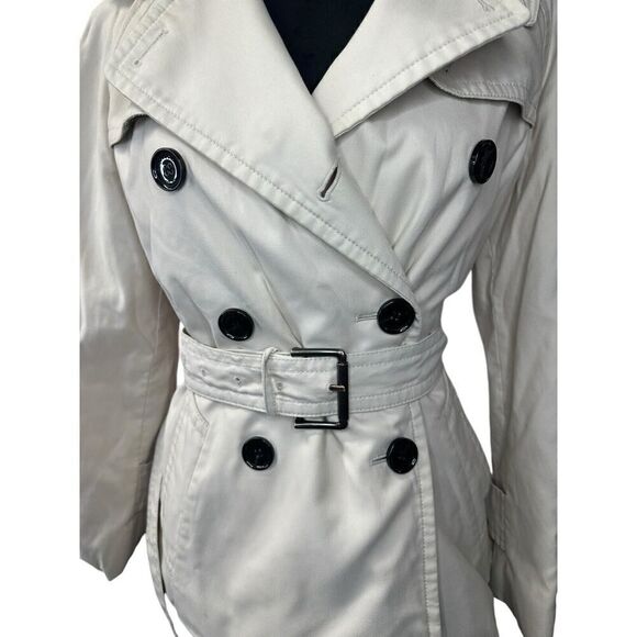 Coach Porcelain Solid Short Trench Coat Jacket Double Breasted S/P - Picture 5 of 16